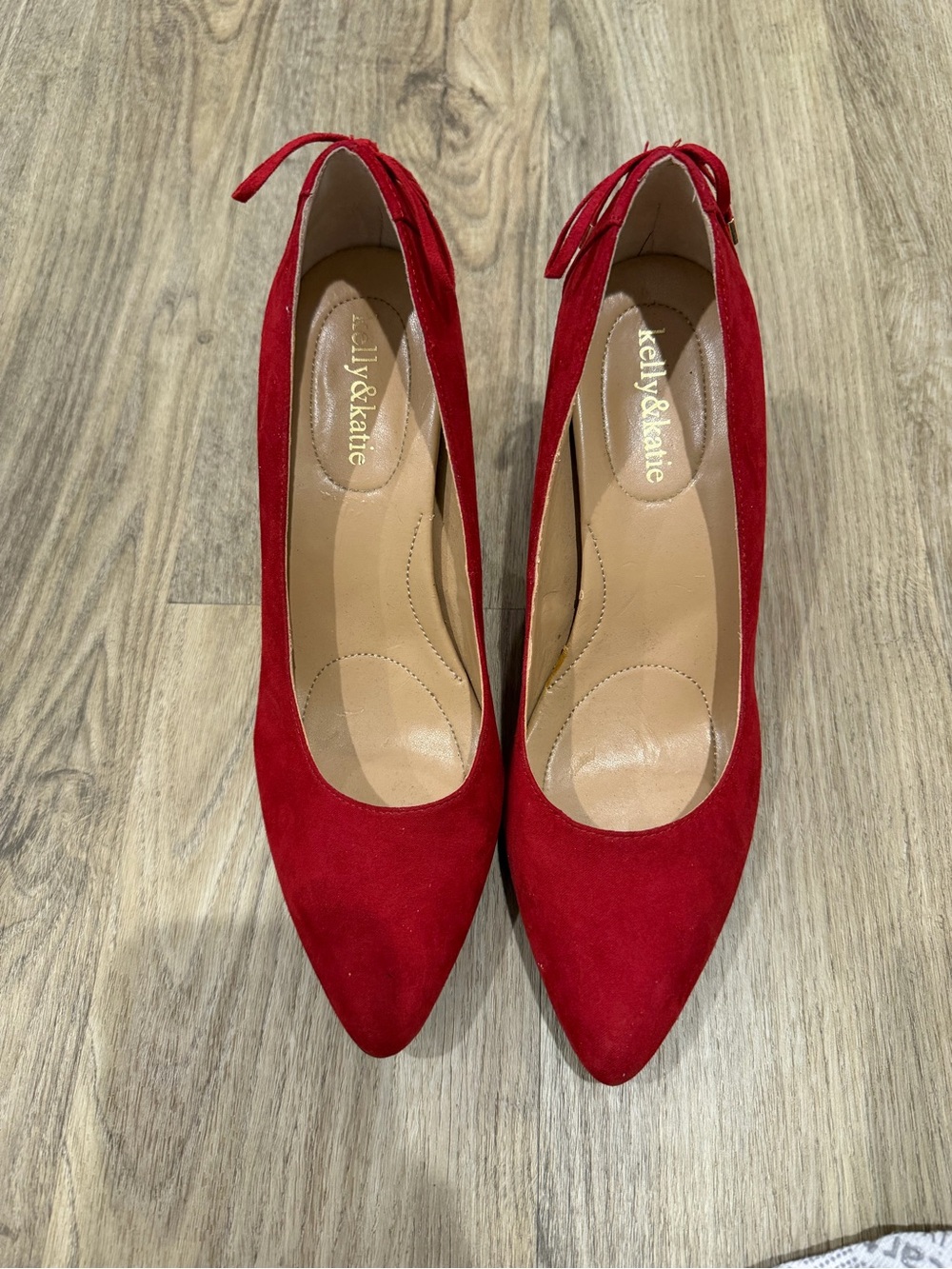 Kelly & Katie Red Suede Pointed Toe Ankle Strap Pumps